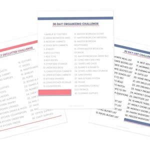 30-day declutter challenge, 30-day organizing challenge, and 30-day list challenge ideas.