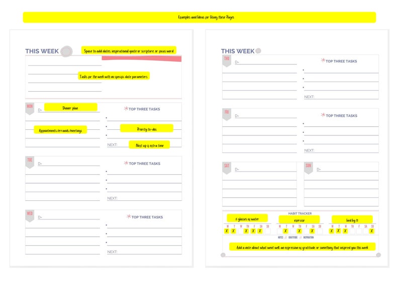 Weekly Planner Pages, Weekly Habit Tracker, Weekly Gratitude, Weekly Priorities image 2