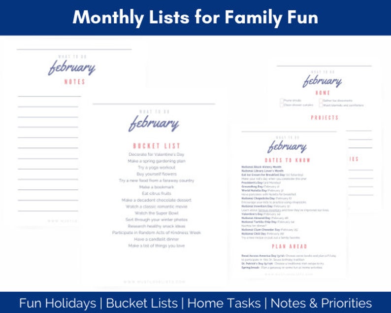Monthly Planning Lists, Monthly Bucket Lists, Monthly Fun Holidays image 1