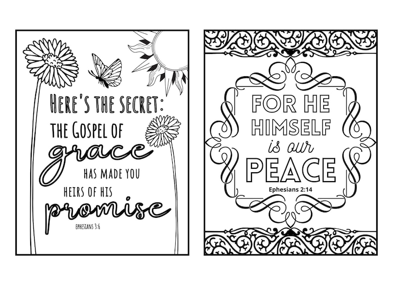 Printable coloring pages for Ephesians Bible verses here's the secret, the gospel of grace has made you heirs of his promise, and for he himself is our peace.