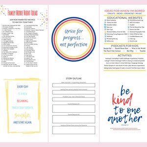 May include: A printable worksheet with a story outline, tips for writing a story, and inspirational quotes. The quotes include "Strive for progress, not perfection" and "Every day is a new beginning. Take a deep breath, smile, and start again."