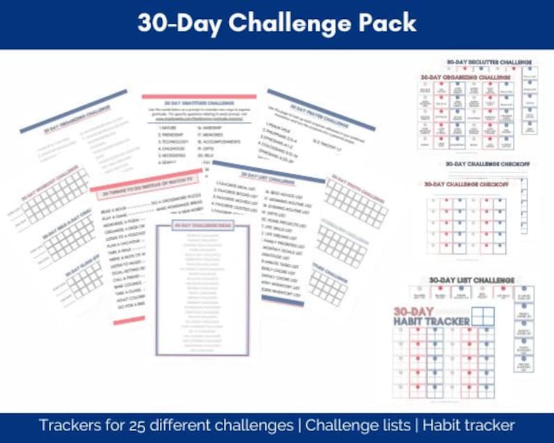 30 day challenge printables and habit trackers