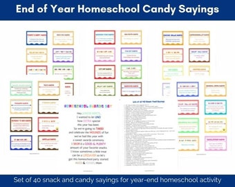 End of Year Homeschool Candy Sayings, Year-End Student Candy Awards, Candy Award Ceremony