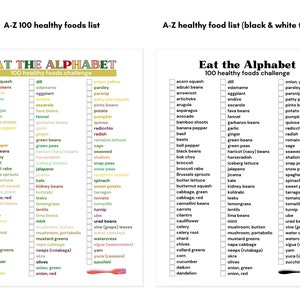 A-Z healthy food list. Eat the Alphabet A-Z food challenge.