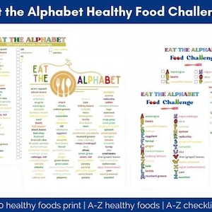 Essen Sie die Alphabet-gesunde Lebensmittel-Challenge, essen Sie Ihr Gemüse, Kindergesunde Lebensmittelliste