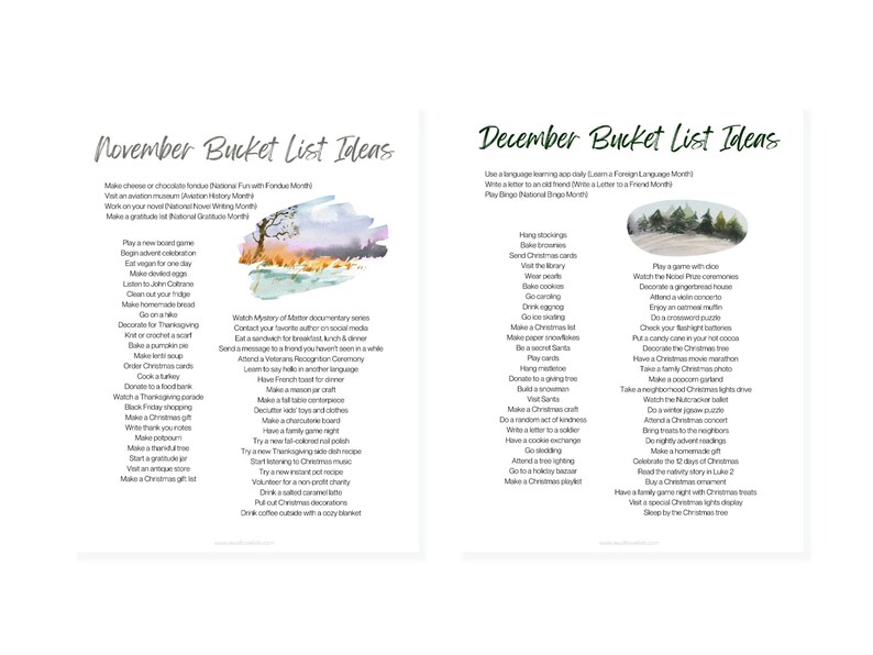November bucket list ideas. December bucket list ideas.