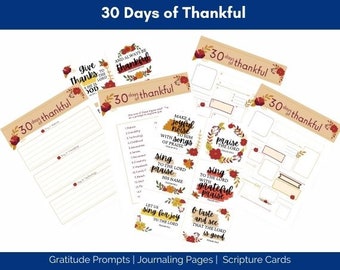 30 Days of Thankful Printable, Gratitude Prompts, Gratitude Journal