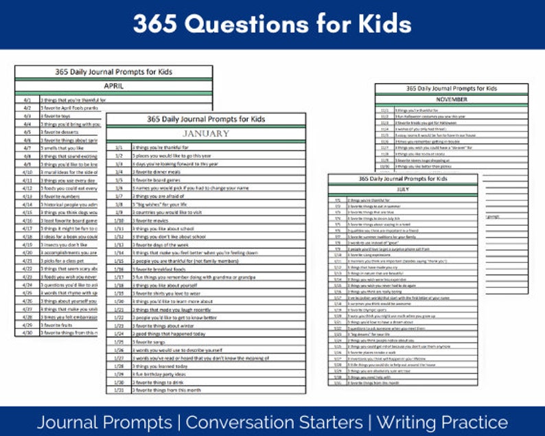 365 tägliche Journal Prompts für Kinder: Fragen schreiben (PDF Download) Bild 1
