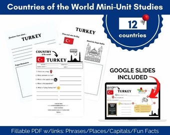 Månadens land utskrivbara material, Världens länder mini-enhetsstudier Google Slides