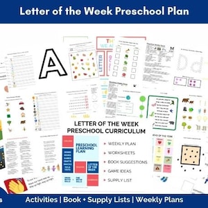 Currículo preescolar con la letra de la semana, temas preescolares semanales de la A a la Z, currículo preescolar de un año
