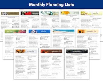 Monthly Planning Lists, Monthly Holidays, Year of Intentional Living