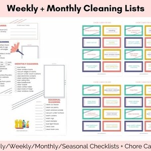 Printable weekly and monthly cleaning checklists. Printable chore cards.