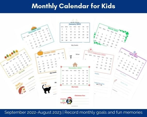 monthly calendar for kids september 2022 august 2023 etsy