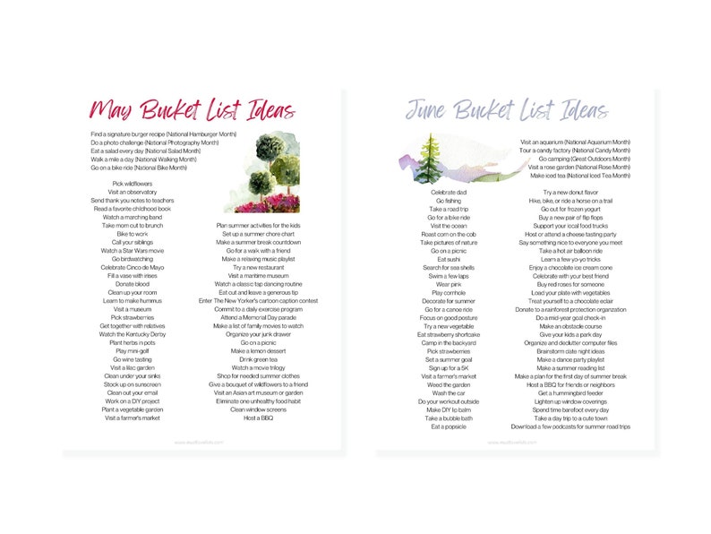 May bucket list ideas. June bucket list ideas.