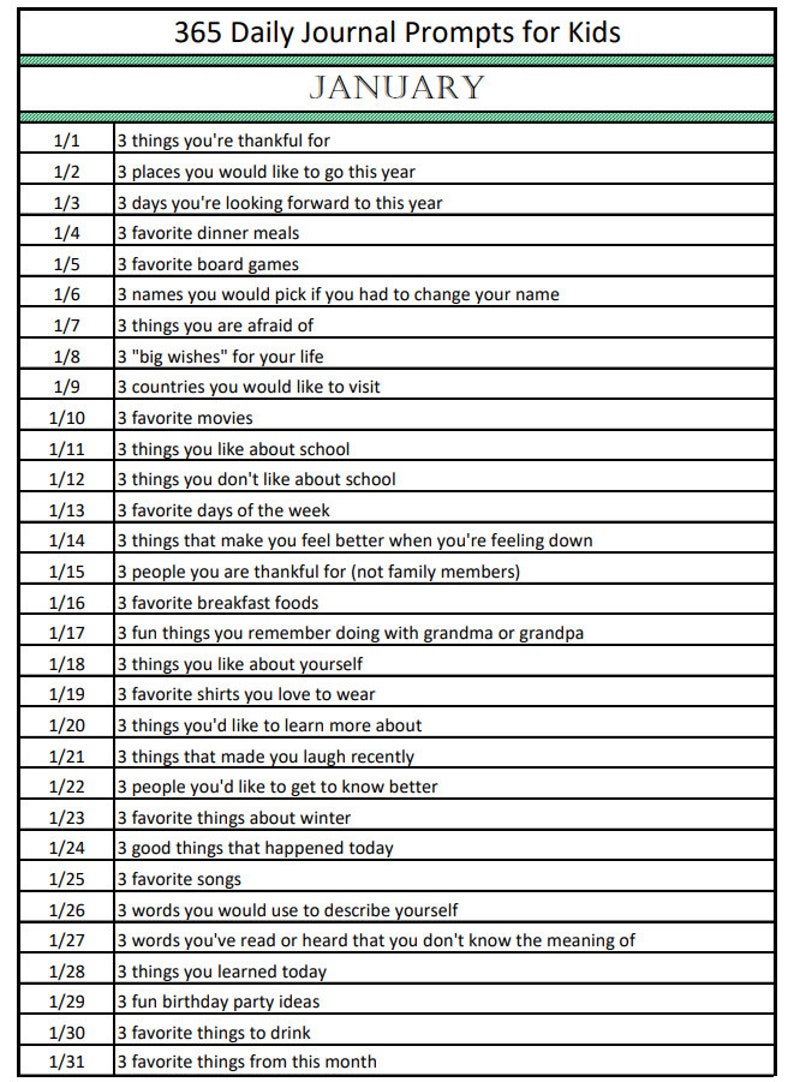 365 tägliche Journal Prompts für Kinder: Fragen schreiben (PDF Download) Bild 3