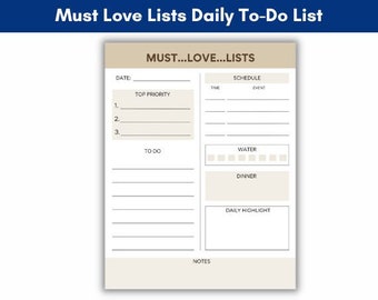 Must Love Lists Daily To Do List Planner Page,  Neutral Earth Tone To Do List