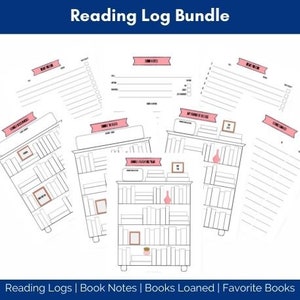 Reading Log Bundle, Book Lover Bundle, Book Notes, Bookshelf List image 1