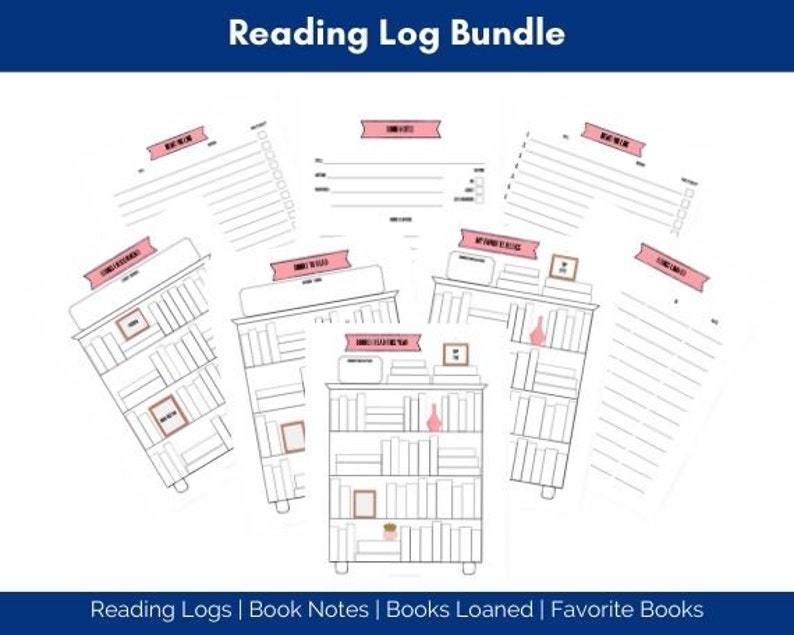 Reading Log Bundle, Book Lover Bundle, Book Notes, Bookshelf List image 1