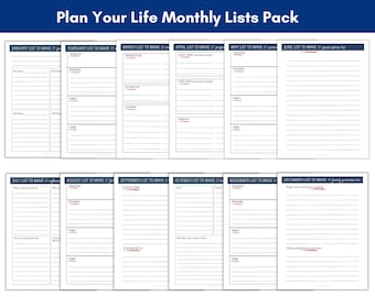 Plan Your Year, Lists to Make, Monthly Planning Lists