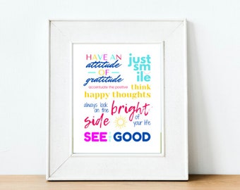 Happy Thoughts, Positive Thinking, Smile, Attitude of Gratitude print - Digital Download