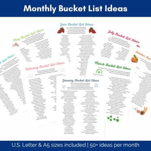 Ideas para listas de deseos mensuales, listas de deseos de temporada, actividades mensuales divertidas para niños (tamaños Carta EE. UU., A5, 7x9.25 incluidos)
