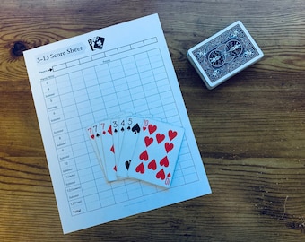 Printable Three Thirteen Score Sheets 3-13 Card Game Score 