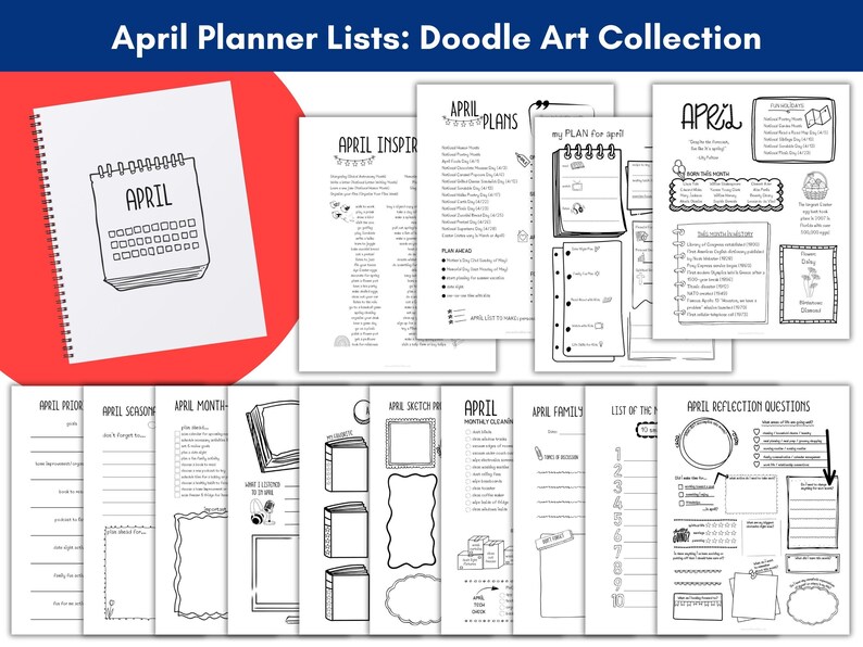 April Planner Lists: Doodle Art Inspired Planner - Etsy