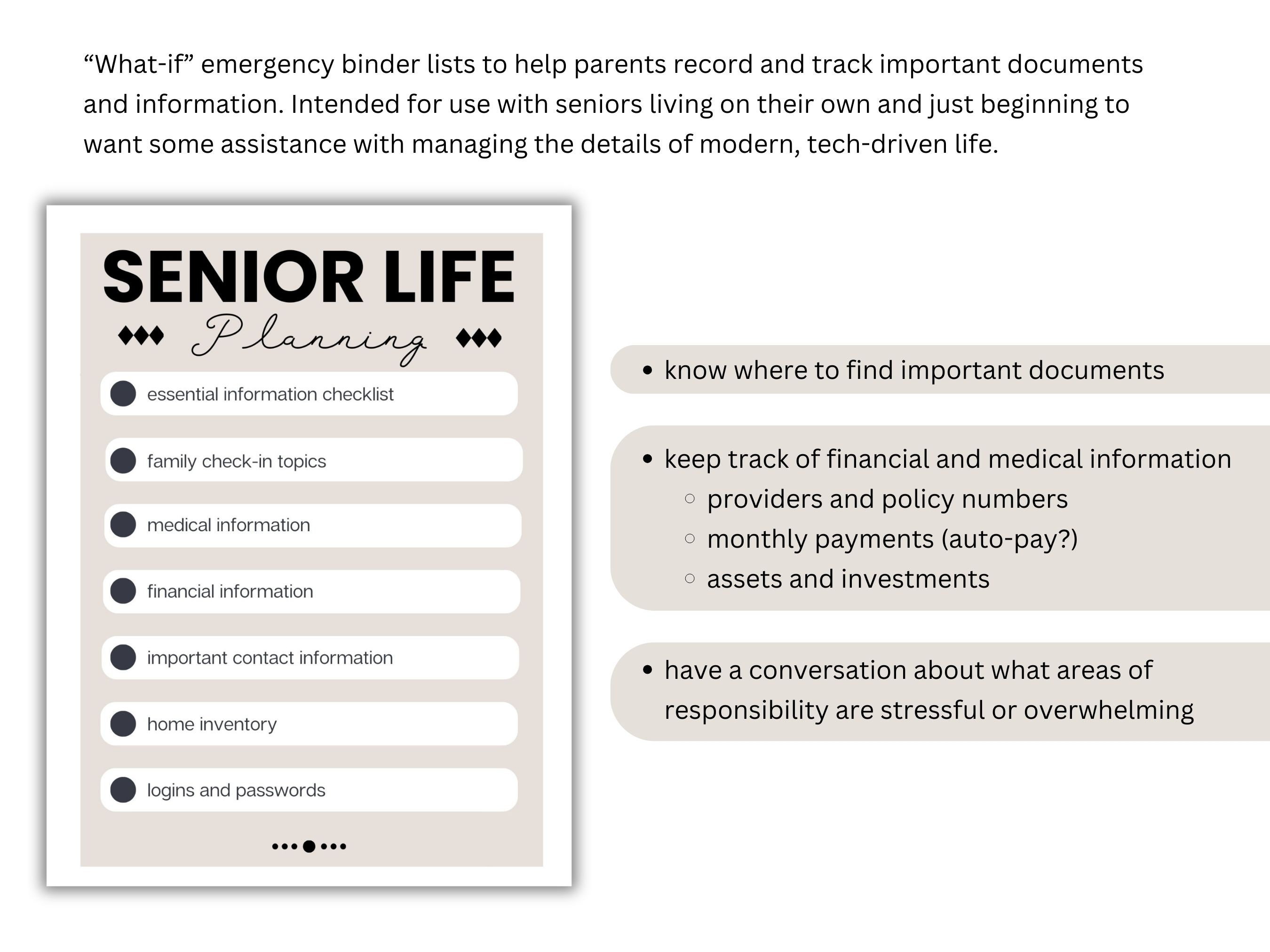 Senior Emergency Binder Toolkit Aging Parent Checklist (PDF) Etsy