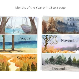 Months of the year for bulletin board, vision board, or magnetic board in watercolor tree theme.