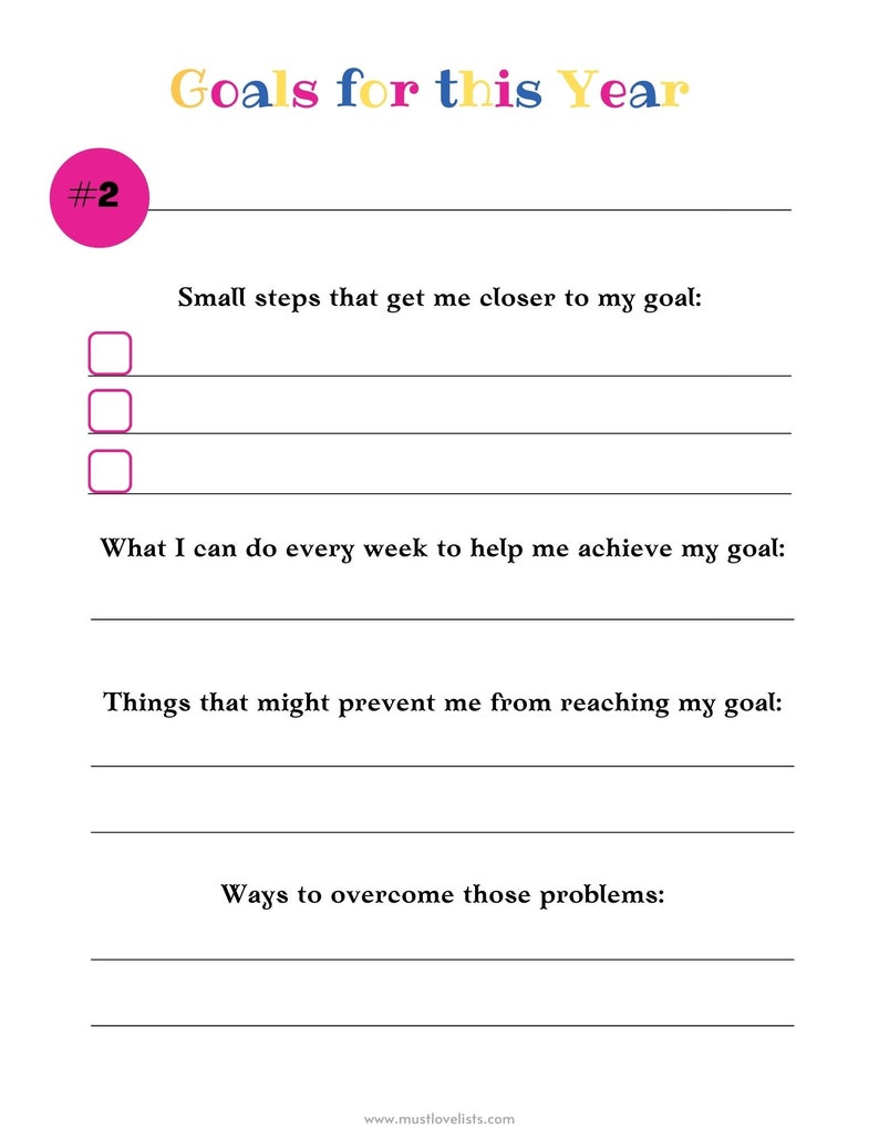 Printable goal setting pages for kids and students.