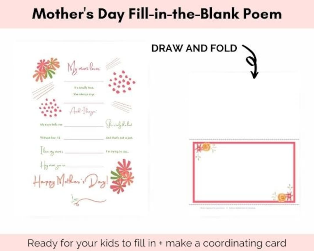 Mother's Day Printable Poem and Card Mother's Day - Etsy