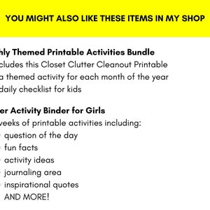 Closet Clutter Cleanout Printable for Kids, Life Skills for Kids, Kids Closet Cleaning List image 2