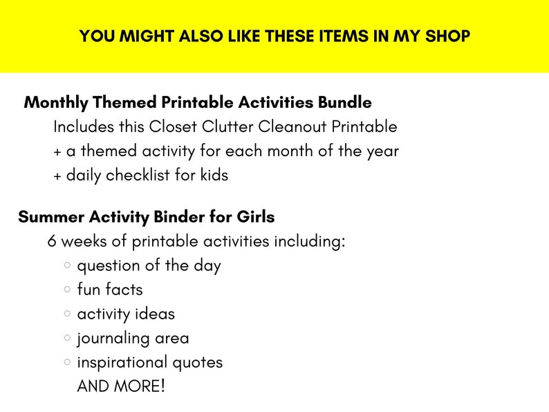 Closet Clutter Cleanout Printable for Kids, Life Skills for Kids, Kids Closet Cleaning List image 2