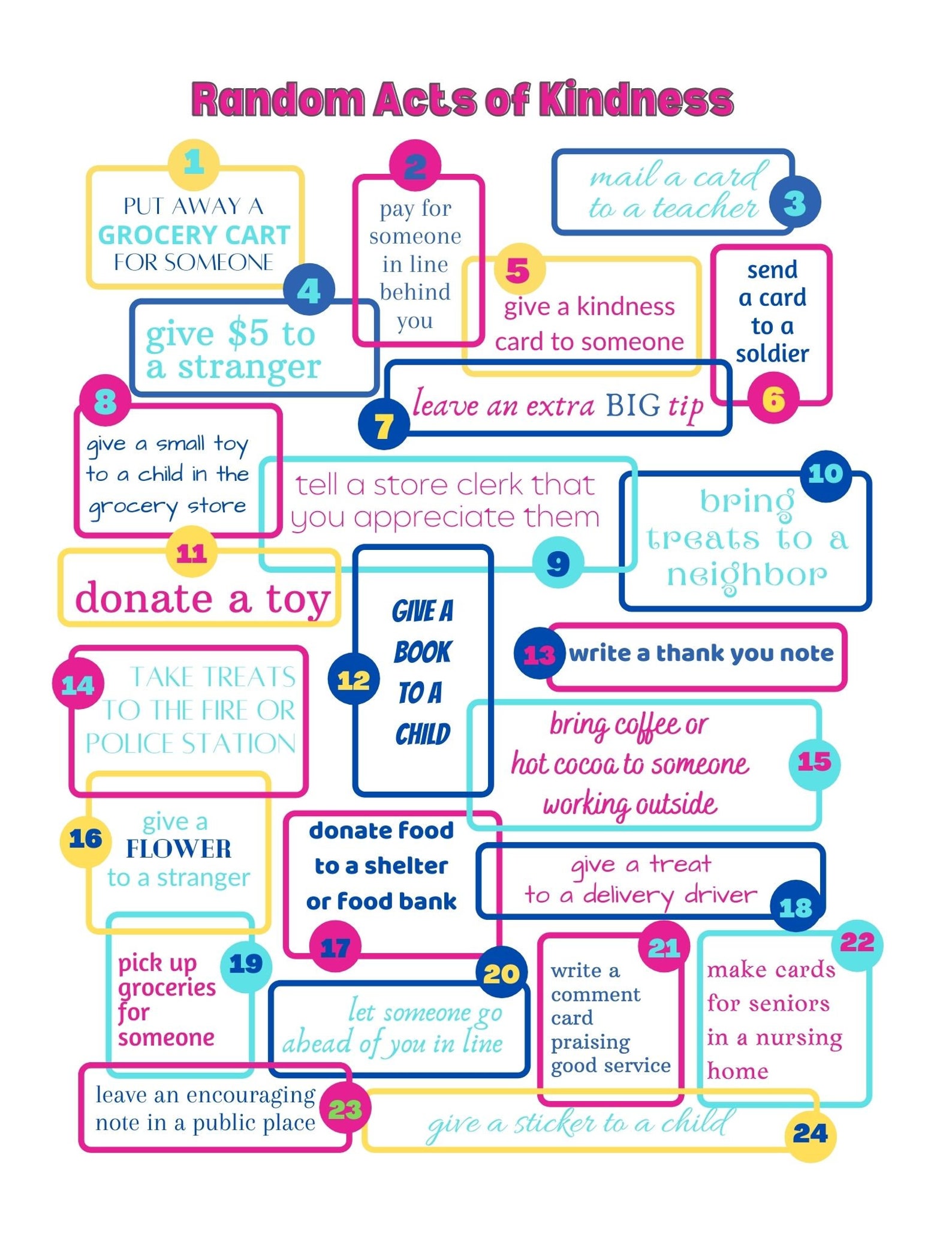 Random Acts of Kindness Chart Ideas for Random Acts of Etsy