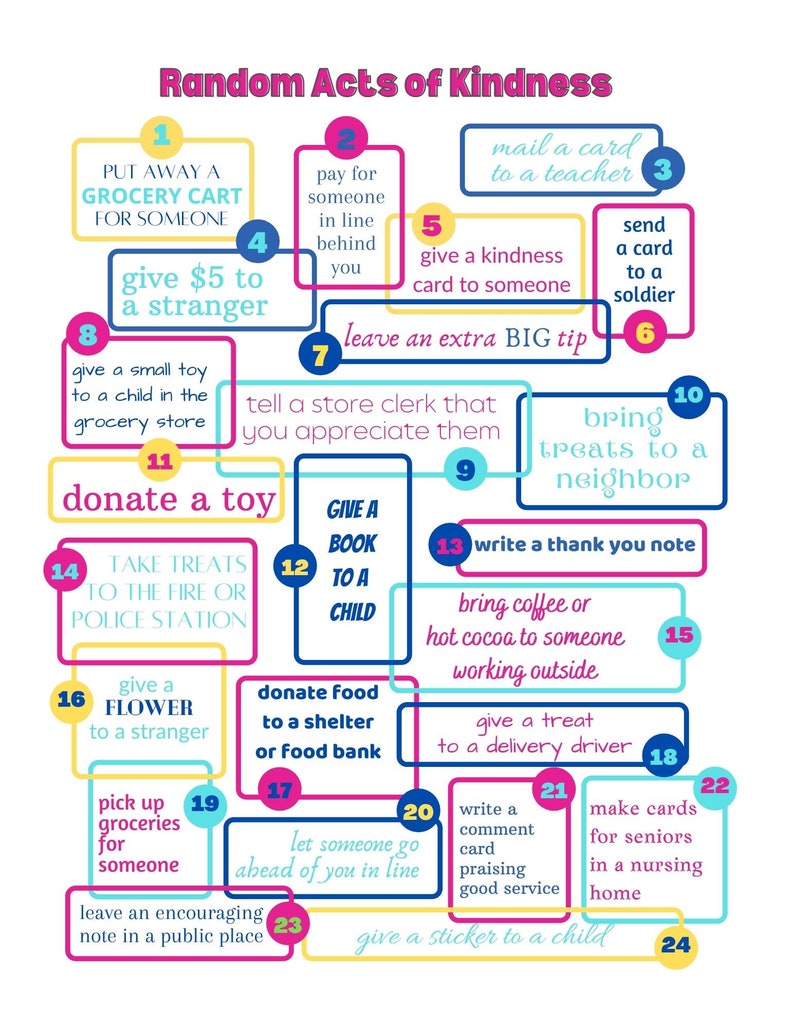 Random Acts of Kindness Chart, Ideas for Random Acts of Kindness Week