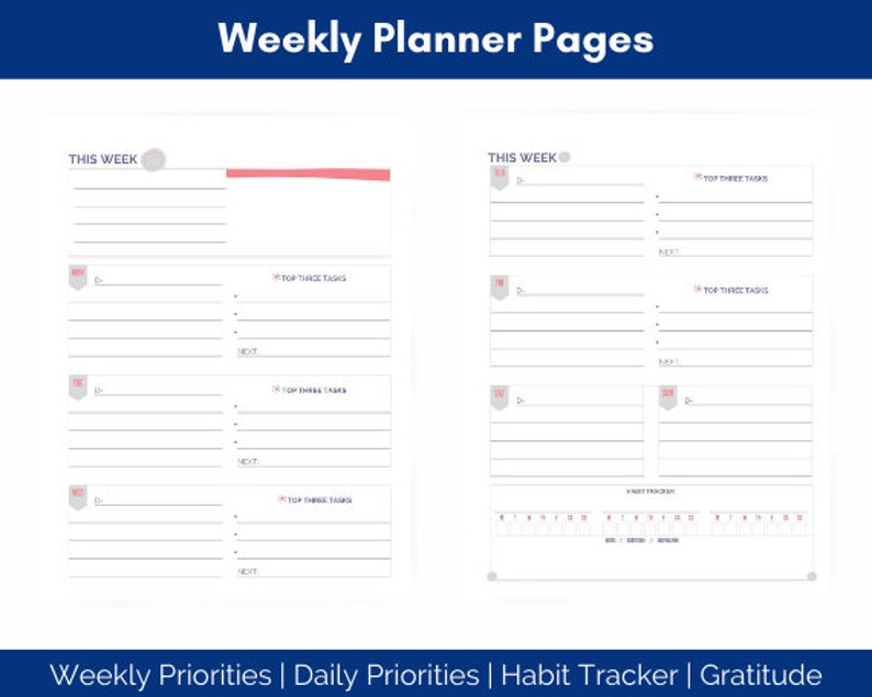 Weekly Planner Pages, Weekly Habit Tracker, Weekly Gratitude, Weekly Priorities image 1