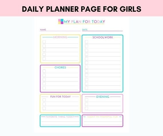 Printable Daily Planner Page for Girls - Etsy