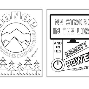 Printable coloring pages for Ephesians Bible verses. Printable coloring page for Ephesians 6:2. Printable coloring page for Ephesians 6:10.