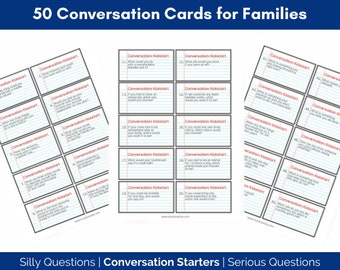50 Family Conversation Cards, Silly Conversation Starters, Icebreaker conversation starters