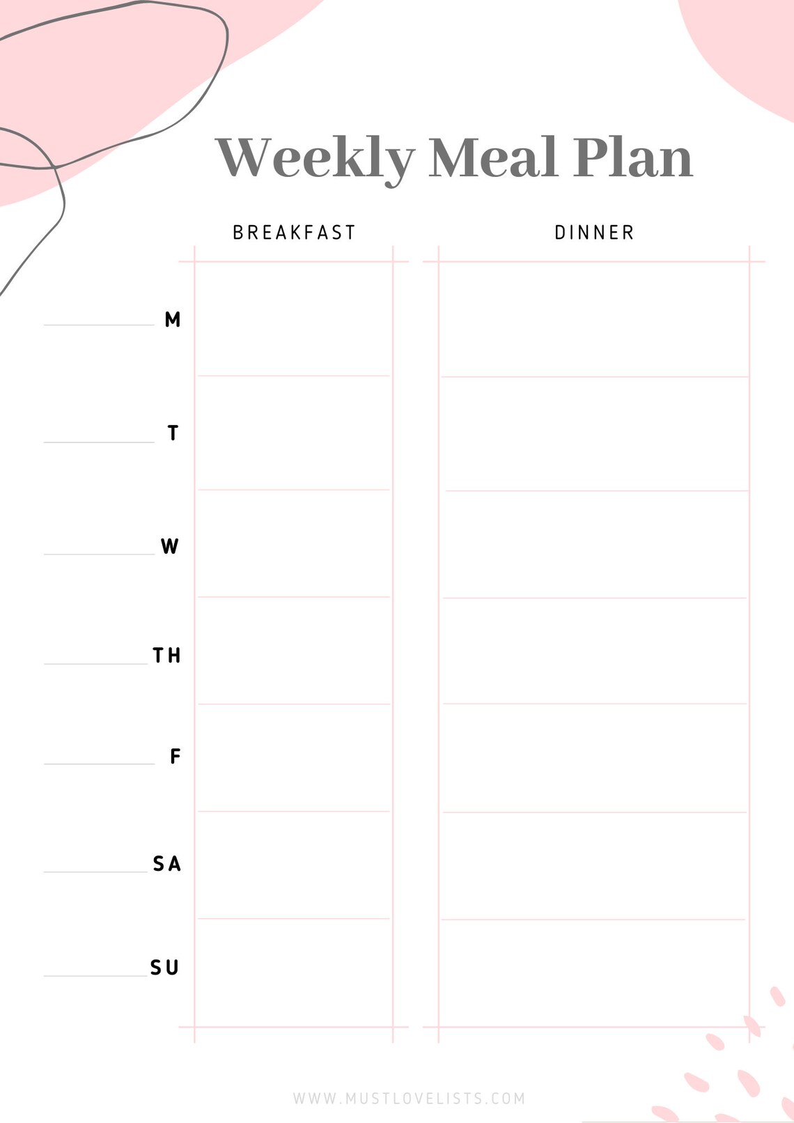 Weekly Meal Planner Printable Breakfast & Dinner Meal - Etsy