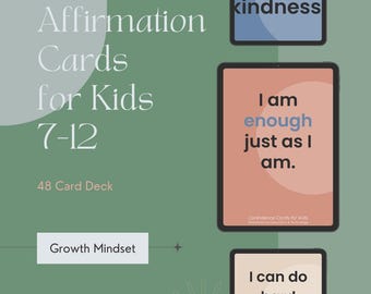 Kids Affirmation Cards Printable | Confidence & Growth Mindset Cards for Children | Editable Canva Card Deck