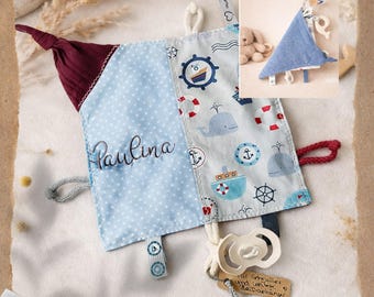 Personalized Sensory Crinkle Cloth | Crinkle Cloth with Rattle MARITI – Gift for a Newborn – Sensory Cloth with Name – Maritime Motor Skills Toy