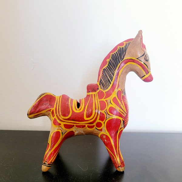 Vintage Tonala Mexican Folk Art Pottery Horse Still Bank