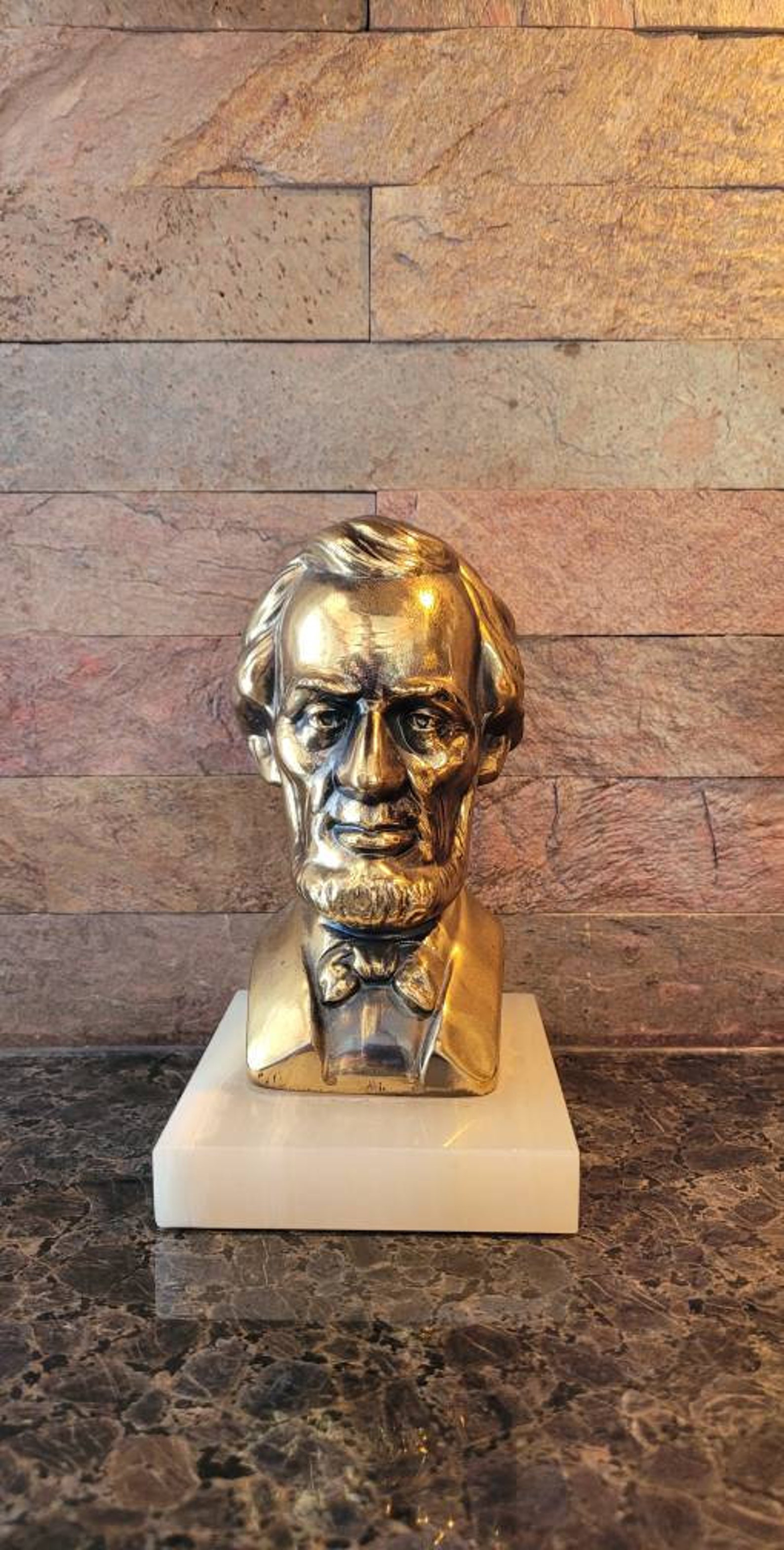 Vintage Brass Abraham Lincoln Bust Statue Figurine Head Marble Etsy
