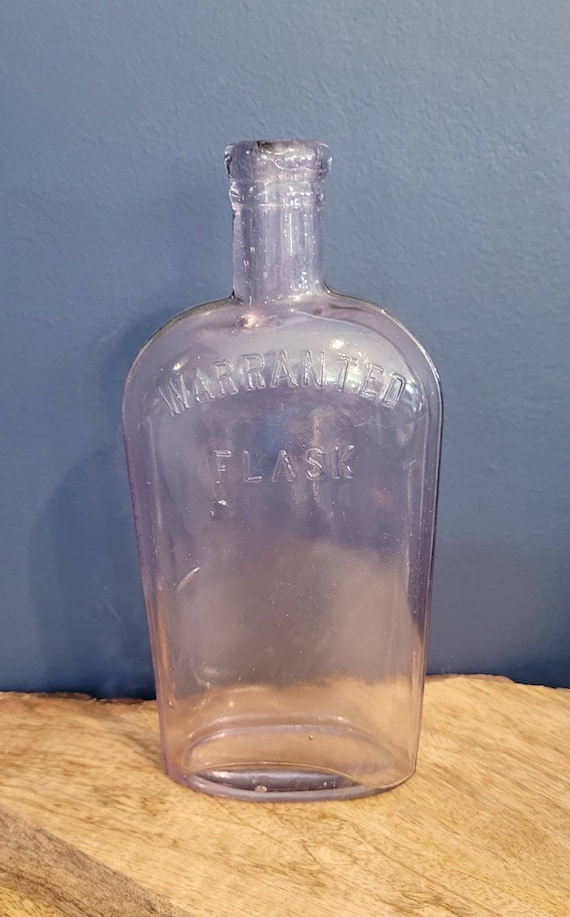 Antique Warranted Flask Pink Glass Bottle Etsy