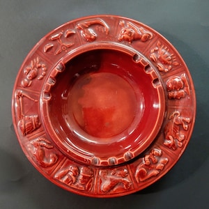 Vintage Ceramic Zodiac Ashtray 8&quot;