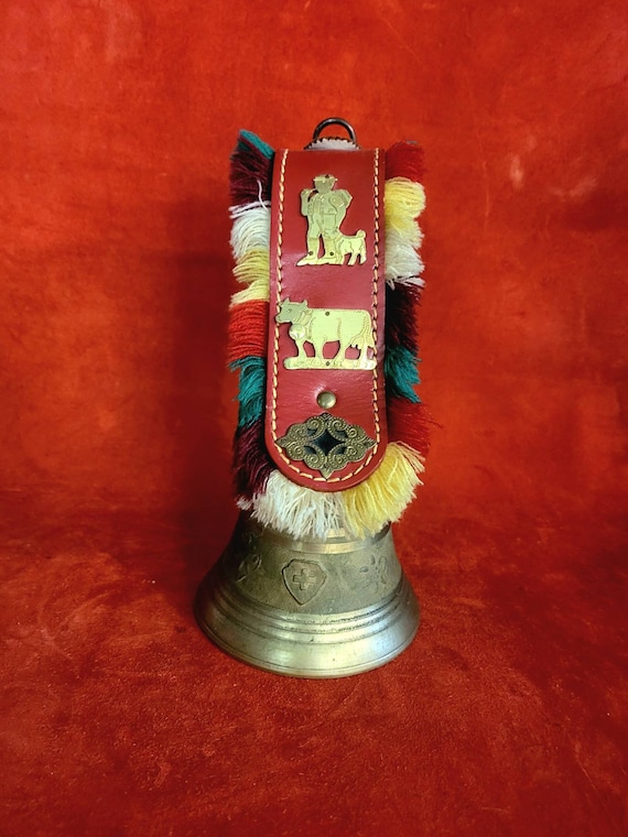 Vintage Swedish Decorative Cow Goat Brass Bell With Fringed Red