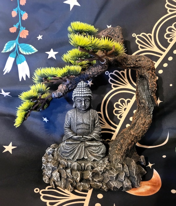 Zen Garden Buddha Under Bonsai Tree Resin Statue
