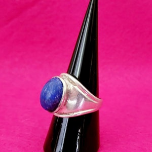 Vintage Lapis Lazuli Large Natural Stone Oval Cabochon Sterling Silver Ring Size 8