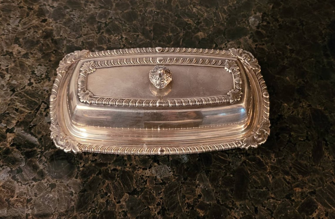Vintage Silver On Copper 3 Piece Covered Butter Dish Etsy